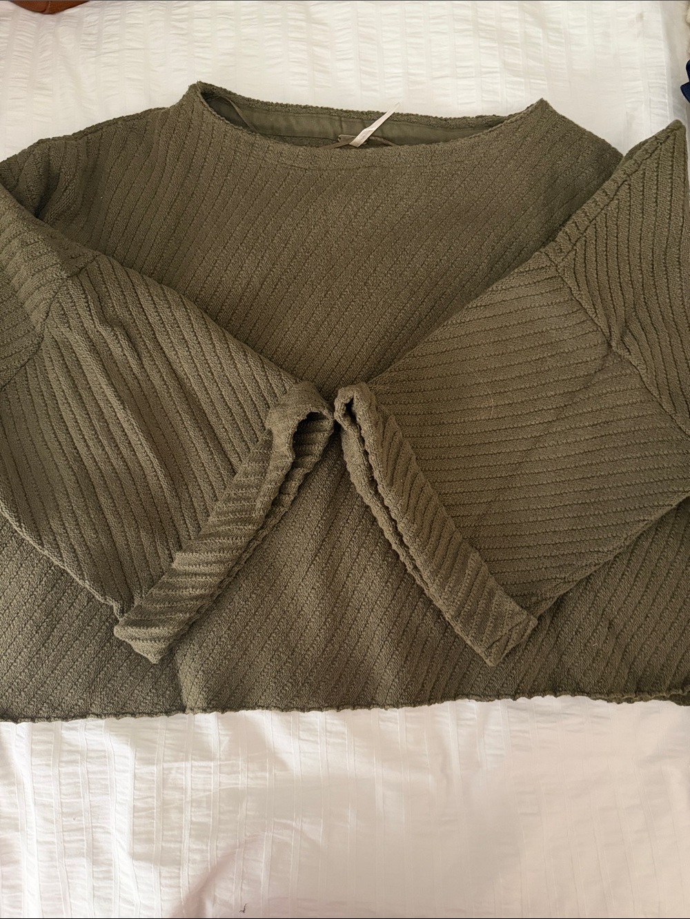 Free People Olive Green Ribbed Pullover Sweater